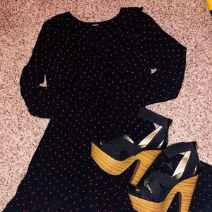 Express red and black polka dot dress